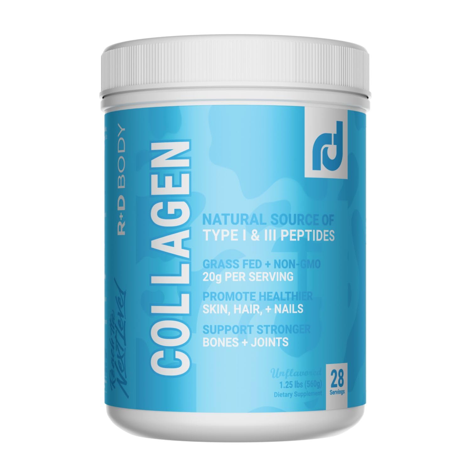 R+D Body Natural Hydrolyzed Collagen Peptides Powder - Grass-Fed Type I & III (20g per Serving) - Supports Skin, Hair, & Nails, Plus Joint & Bone Support - Unflavored - 19.7534 Servings
