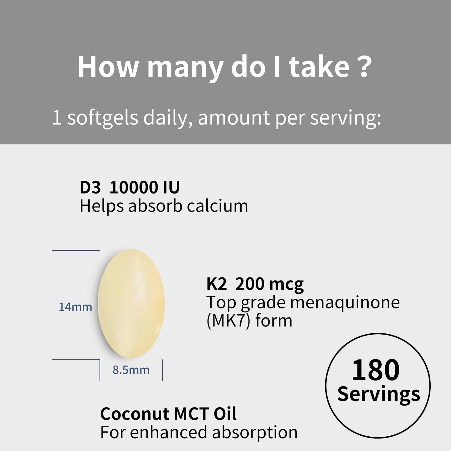 YOUTHVITA D3 K2 Vitamin 10000 IU & MK-7 200 mcg Softgels, 180 Count