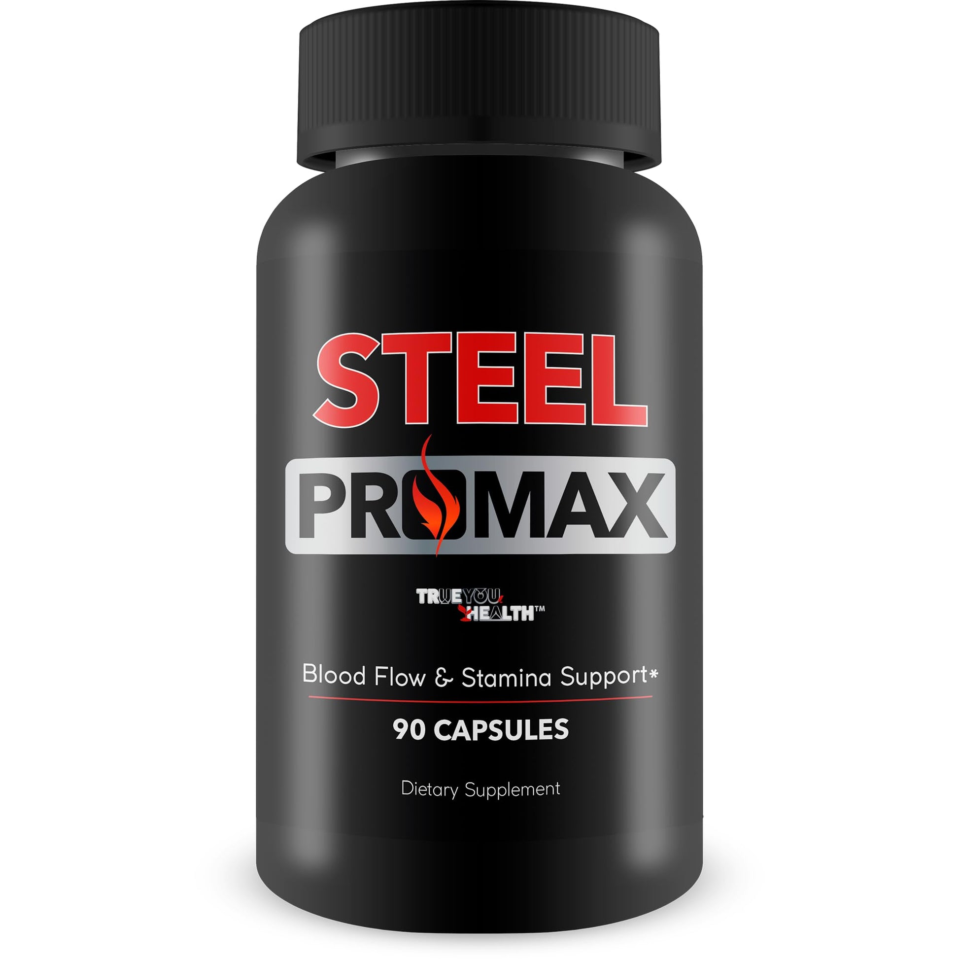 True You Health Steel Promax Extra Strength Stamina & Blood Flow Pills for Men Nitric Oxide Booster Steel Power Supplement Max Steelpower Male, 90 Capsules