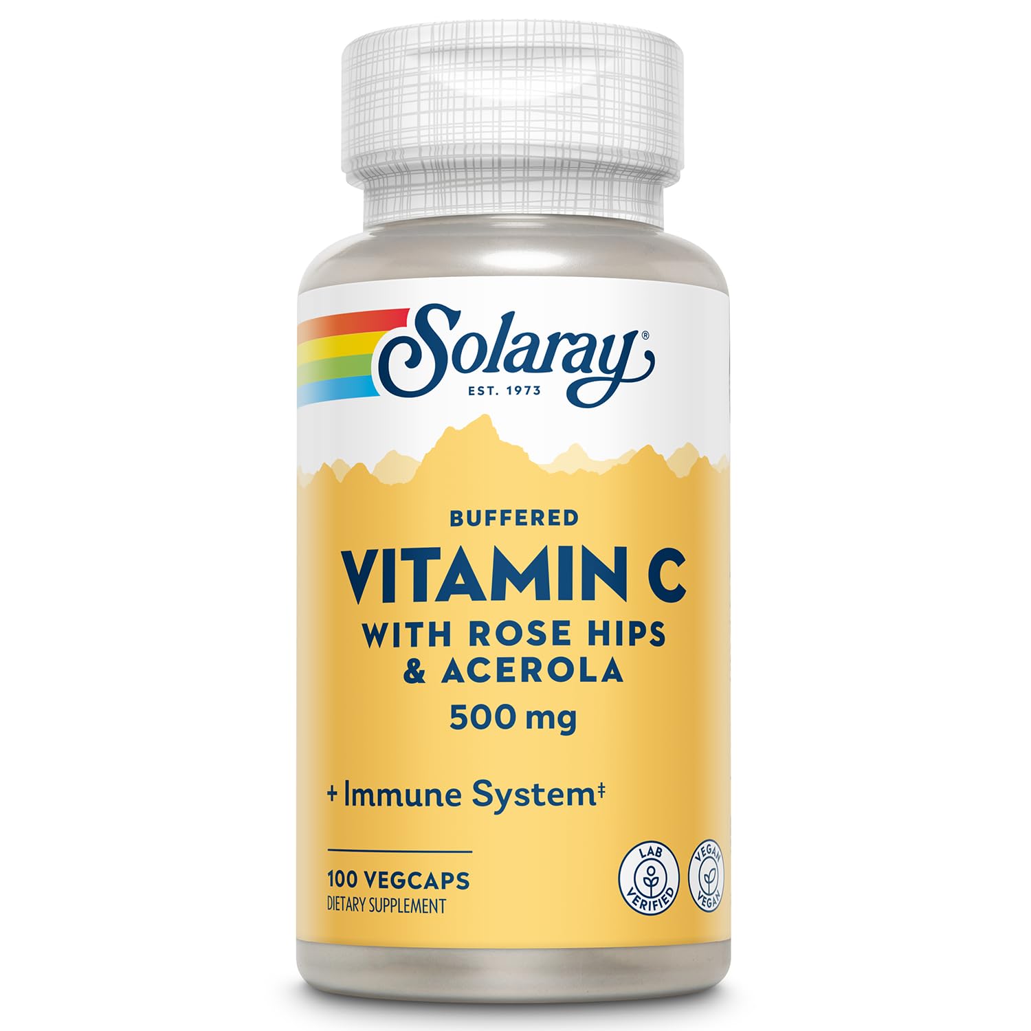 SOLARAY Buffered Vitamin C 500mg with Rose Hips and Acerola Immune Support Capsules, Vegan, 100 Count