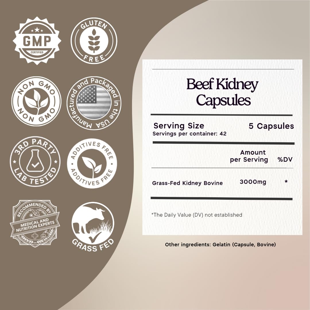 Zen Principle Grass Fed Beef Kidney Supplement Capsules, 210 Count