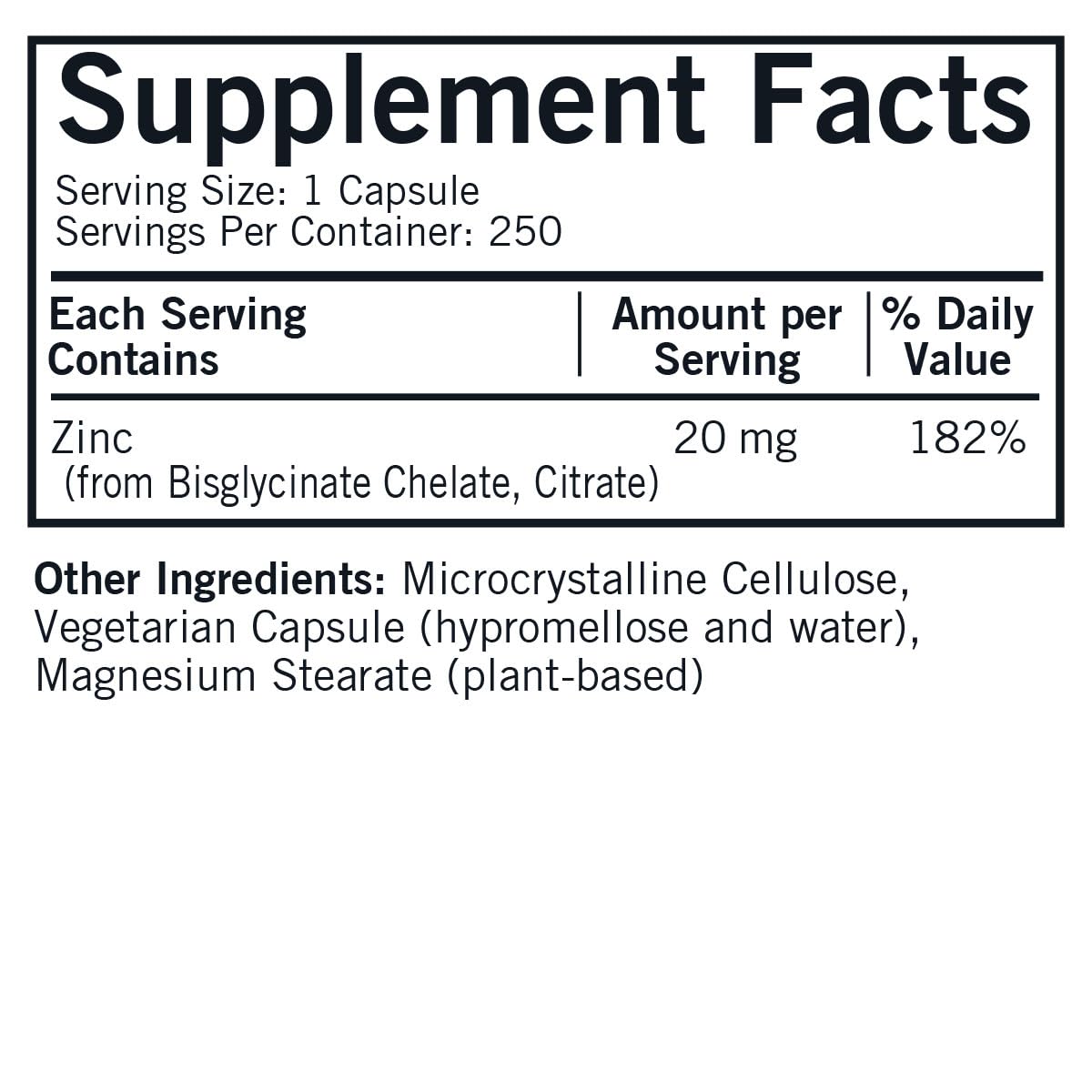 Kirkman Zinc 20mg Capsules, 250 Count