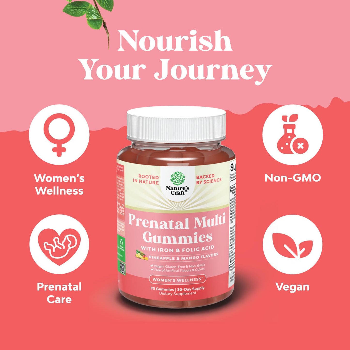 Natures Craft Vegan Prenatal Gummies for Women Gummy 90 Count