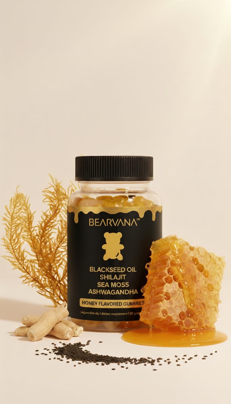 BEARVANA Black Seed Oil Gummies with Shilajit, Sea Moss & Ashwagandha, 60 Gummies