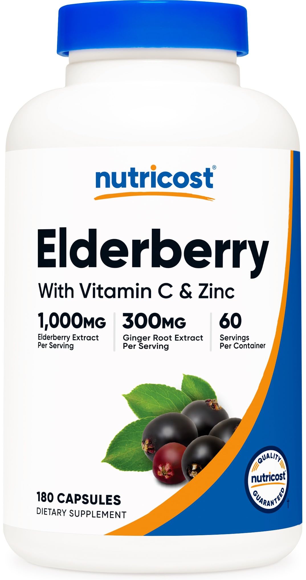 Nutricost Elderberry & Ginger Root Extract with Vitamin C, Zinc & Vitamin D, 180 Capsules
