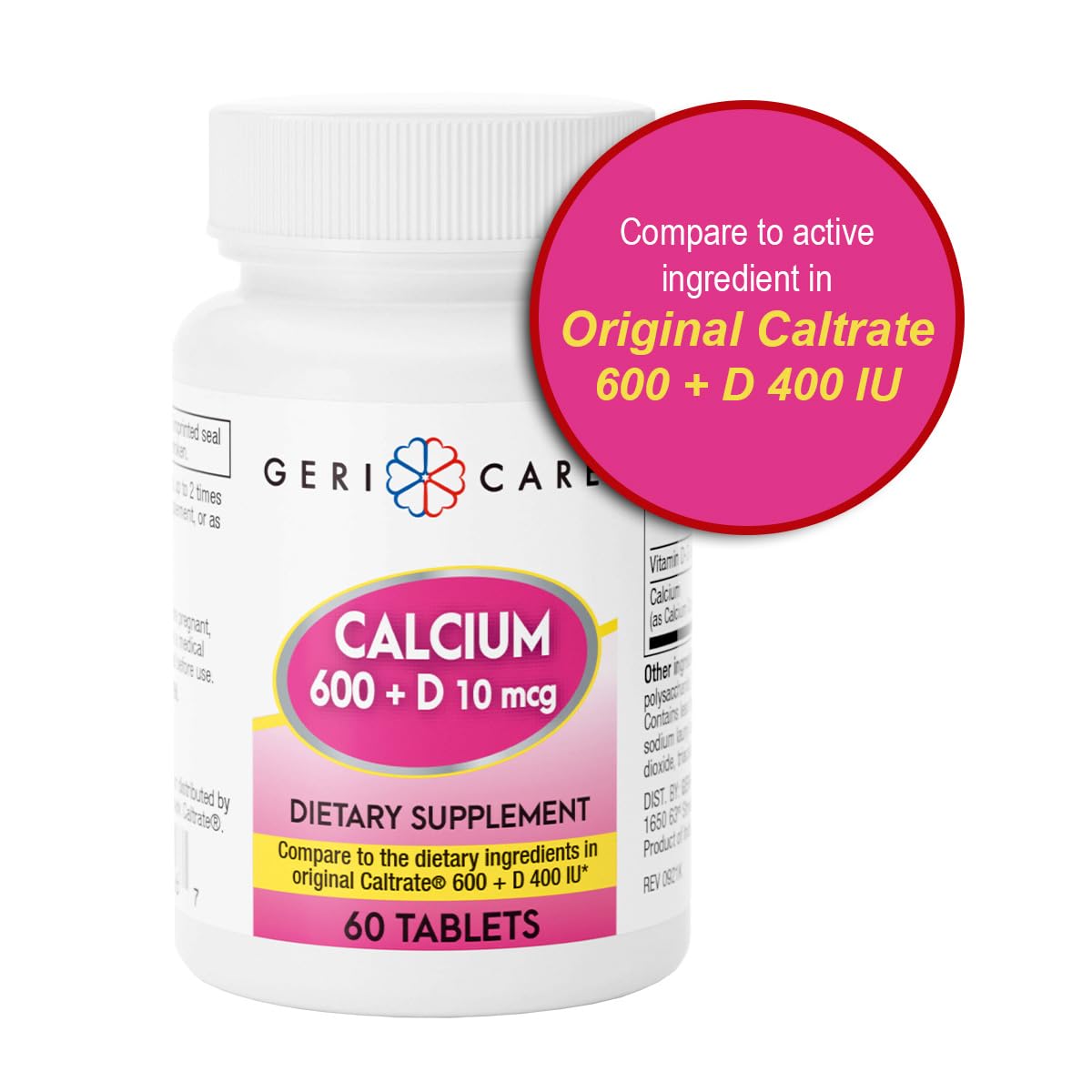 GeriCare Calcium 600mg Vitamin D 10mcg Tablets, 60 Count