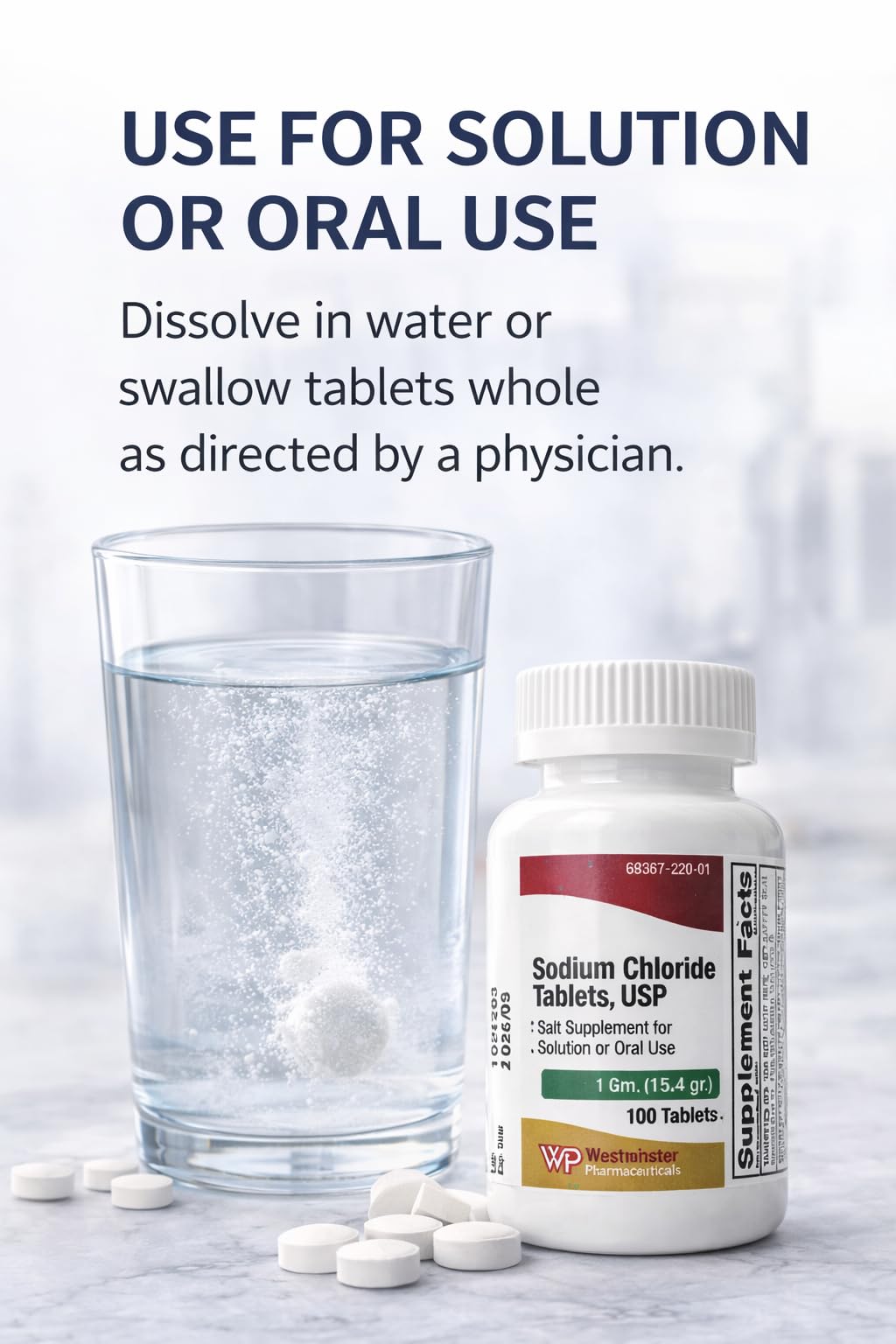 Westminster Pharmaceuticals Sodium Chloride Tablets USP, 1 Gram, 100 Tablets