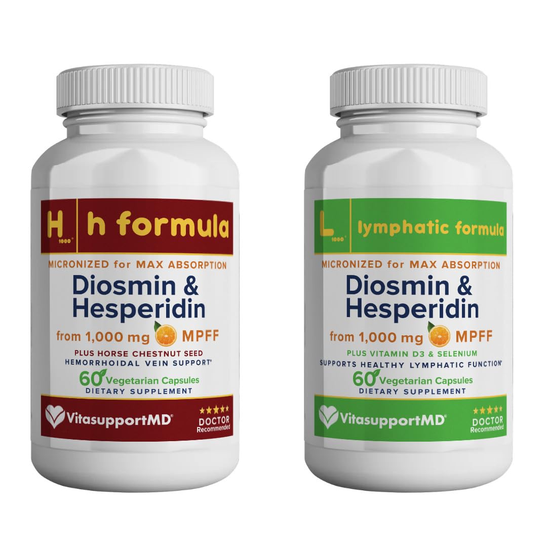 VITASUPPORTMD Lymphatic Drainage and Hemorrhoidal Vein Support Bundle with Diosmin Hesperidin 1000mg, Selenium, Vitamin D3, Horse Chestnut, Micronized MPFF, Healthy Hemorrhoidal Veins, 120 Capsules
