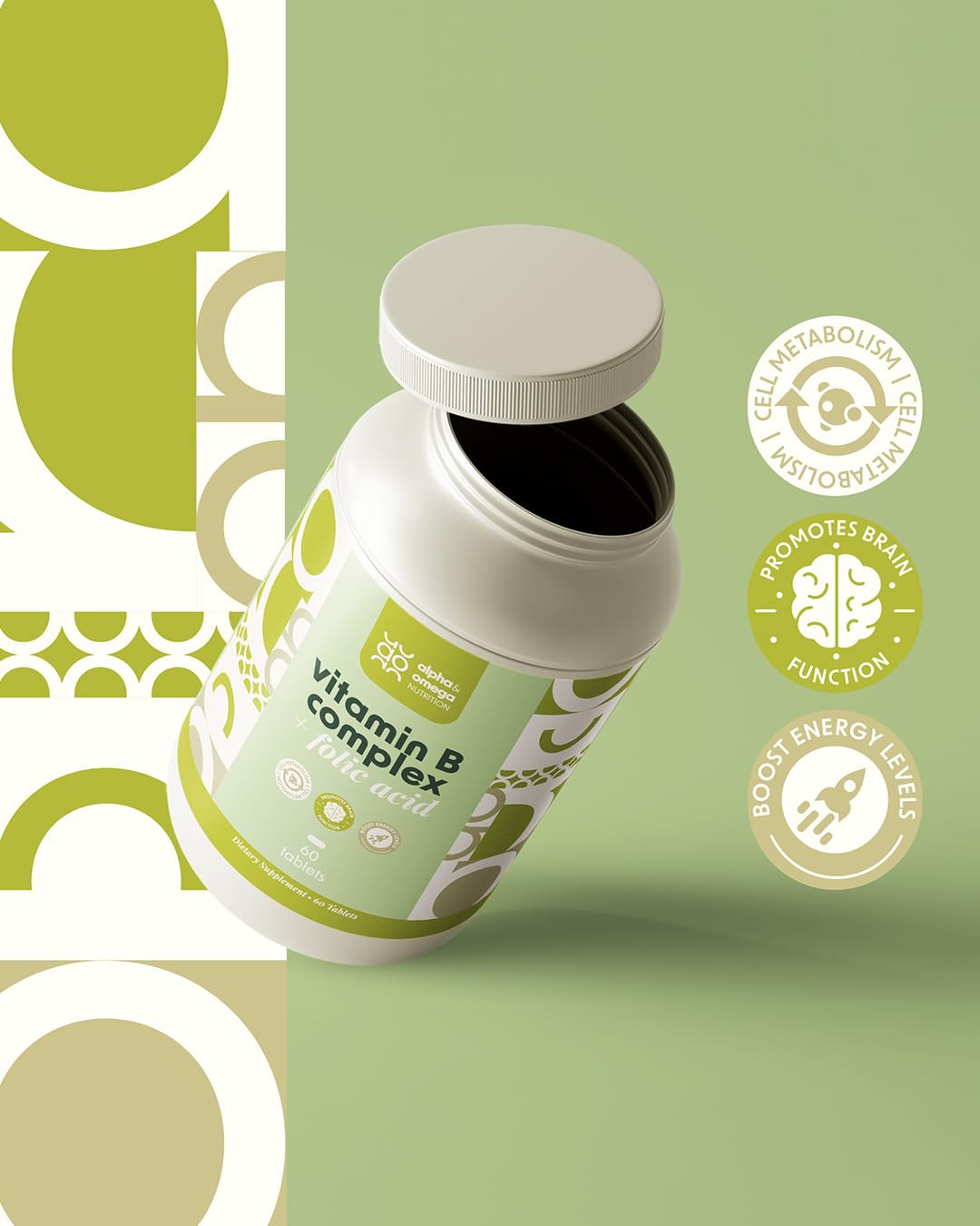 Alpha & Omega Nutrition Vitamin B-Complex + Folic Acid Tablets, 60 Count