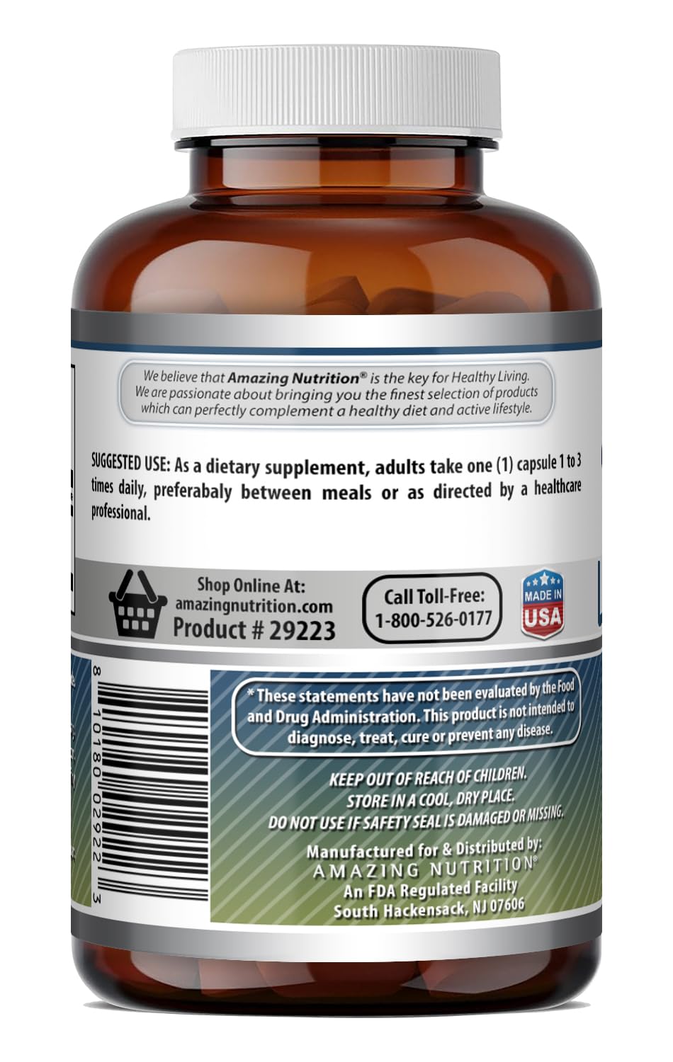 Amazing Nutrition L-Glutamine Amino Acid Supplement Capsule 120 Count