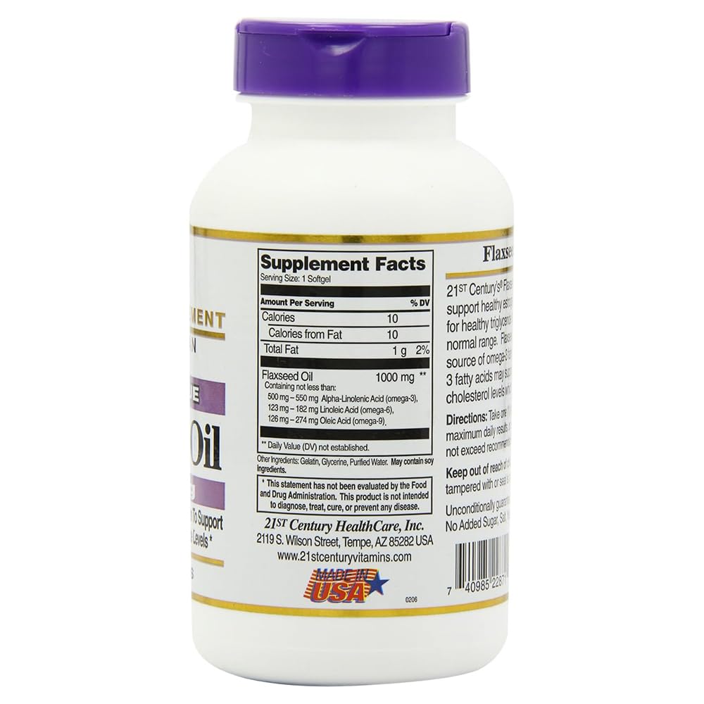 21st Century Flaxseed Oil 1000 mg Softgels, 120 Count