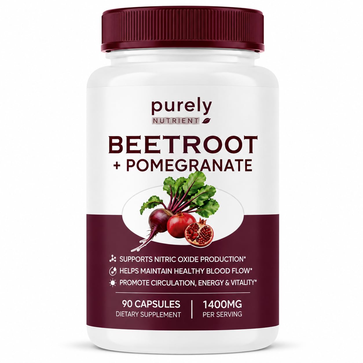 PURELYNUTRIENT Beetroot + Pomegranate Capsules, 90 Capsules
