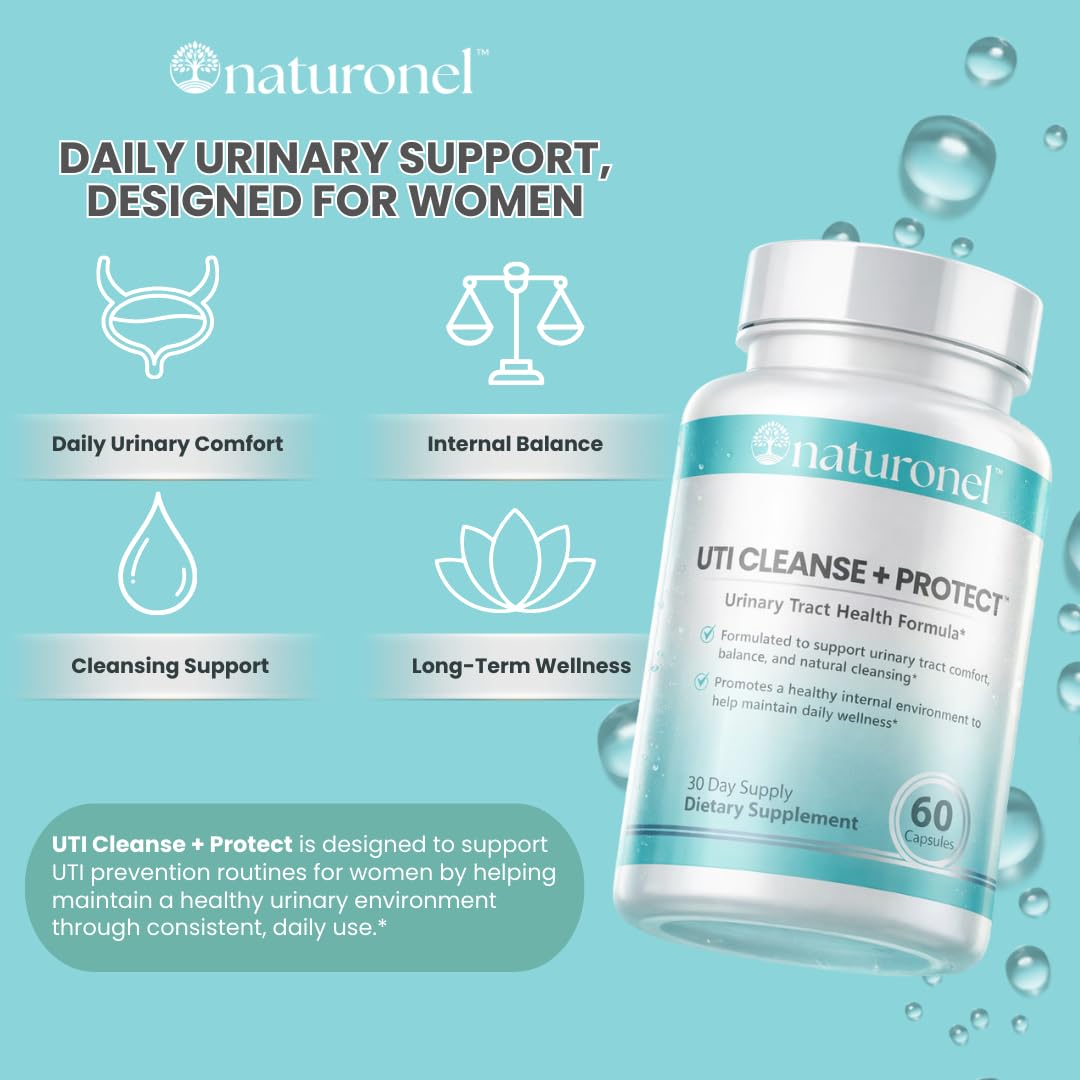 Naturonel UTI Cleanse + Protect Urinary Tract Support with D-Mannose, Cranberry, Hibiscus & Dandelion Capsules, 60 Count