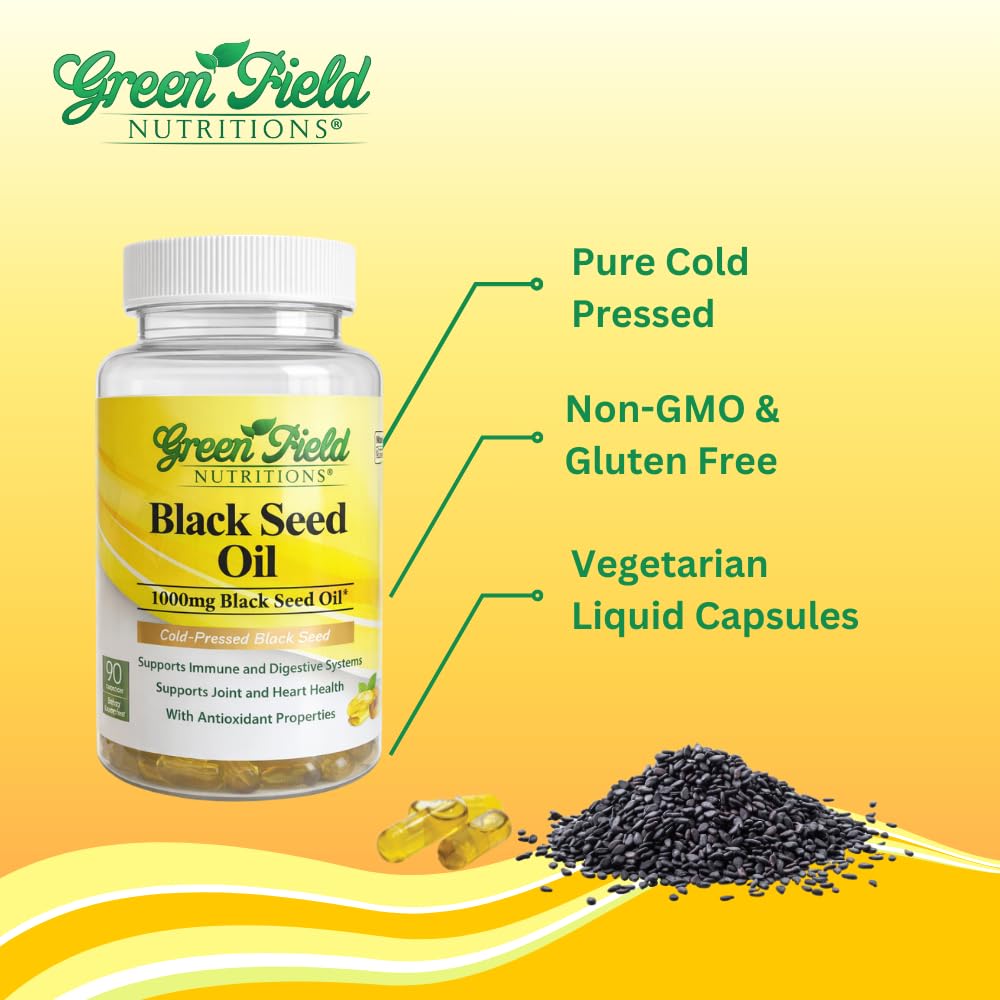 Greenfield Nutritions Black Seed Oil (Nigella Sativa) Vegetarian Liquid Capsules, 90