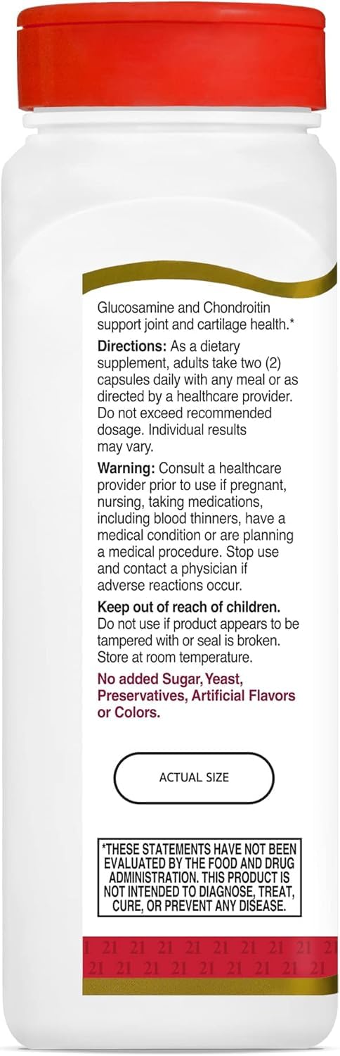21st Century Glucosamine Chondroitin Original Strength Joint Health Supplement for Adults 200 Capsules