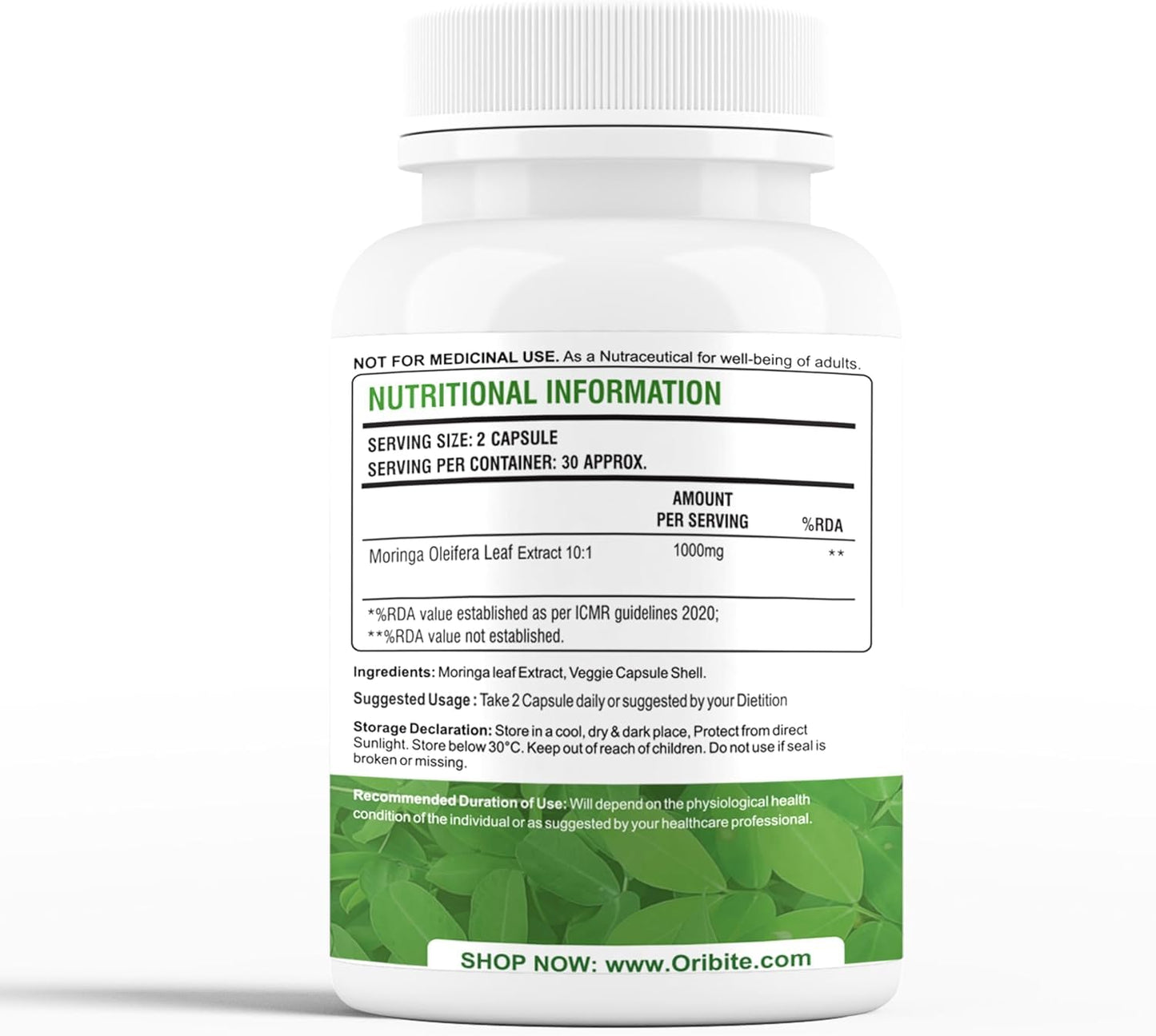 ORIBITE Moringa Extract 1000mg Capsule, 60 Count