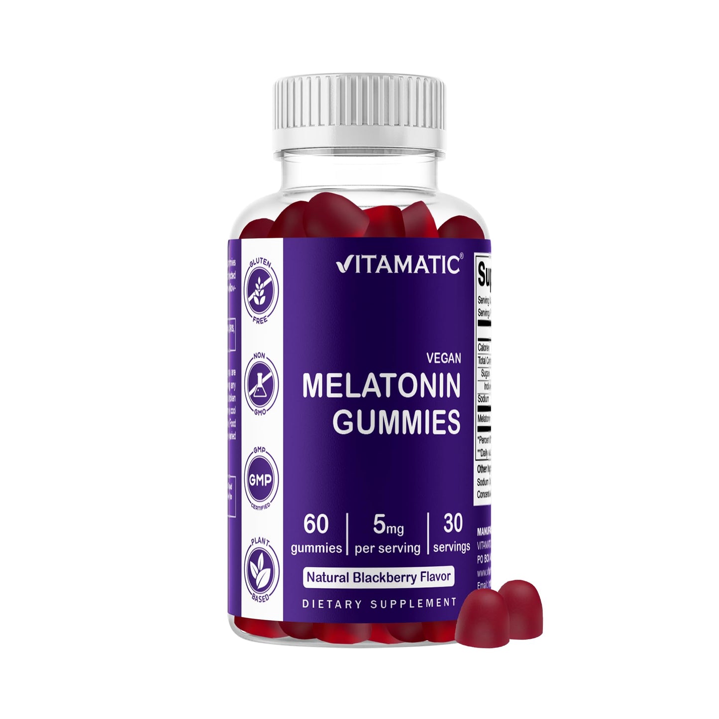 Vitamatic Vegan Melatonin Gummies 5 mg Per Serving, 60 Gummies