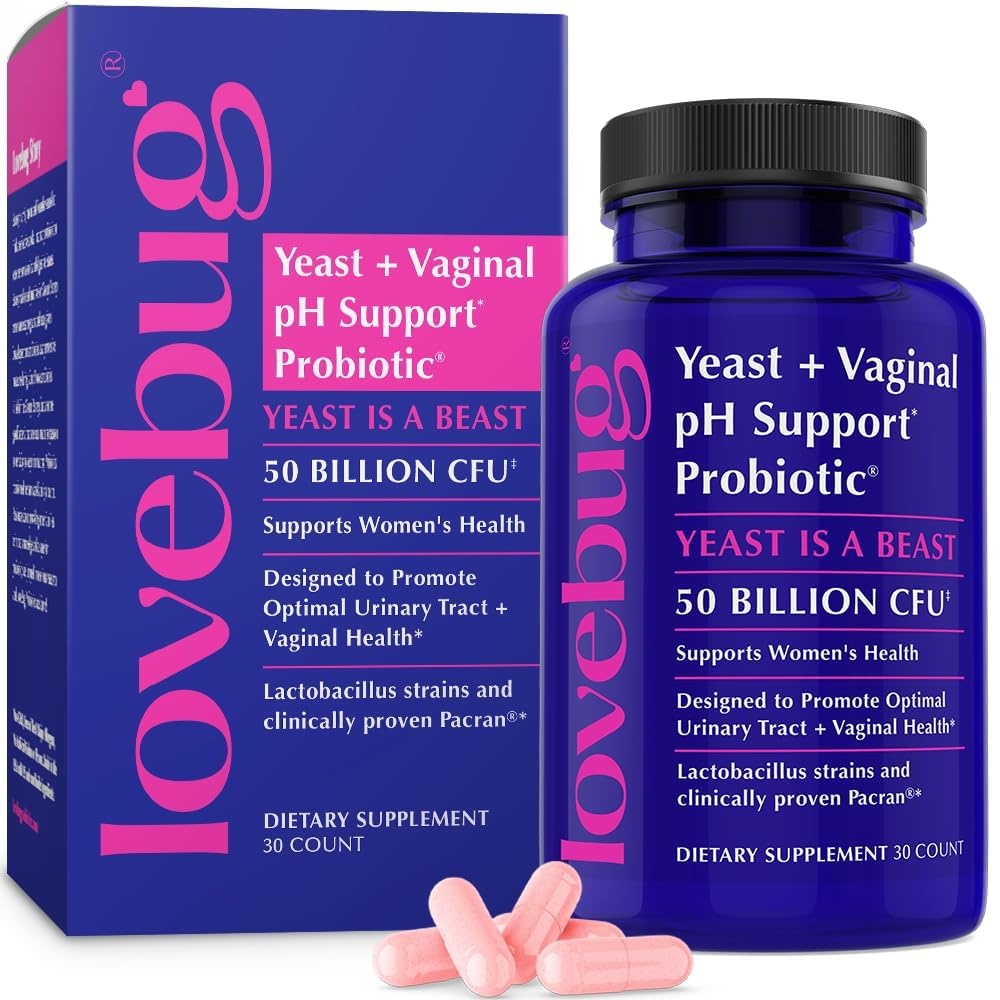 LOVEBUG Probiotics for Women with Pancran – Multi-Strain Probiotic Supporting UTI, BV, Odor & PH Balance - Vaginal Probiotics for Womens Intimate Flora & Digestive Health Capsules, 30 Count