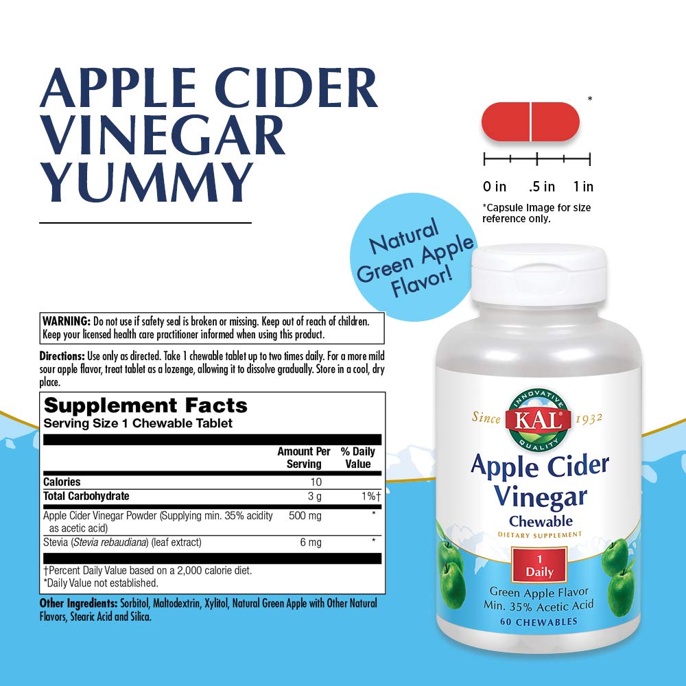 KAL Apple Cider Vinegar 500 mg Tablet, 60 Count