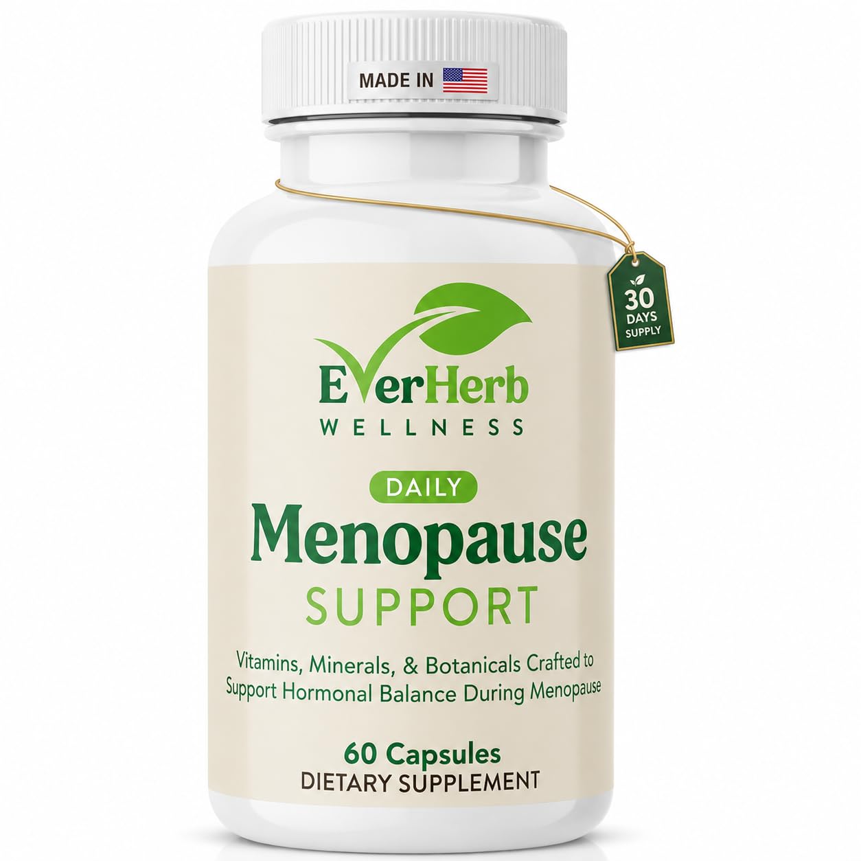 EverHerb Wellness Daily Menopause Supplement for Women - 10-in-1 Botanical Blend with Black Cohosh, Dong Quai, Vitex & Red Clover - Hot Flashes, Night Sweats, Mood & Sleep Support - 60 Capsules