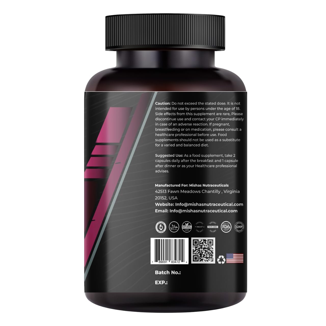 Mishas L-Tyrosine with Maca Root, Ashwagandha & Vitamins Complex, 60 Capsules