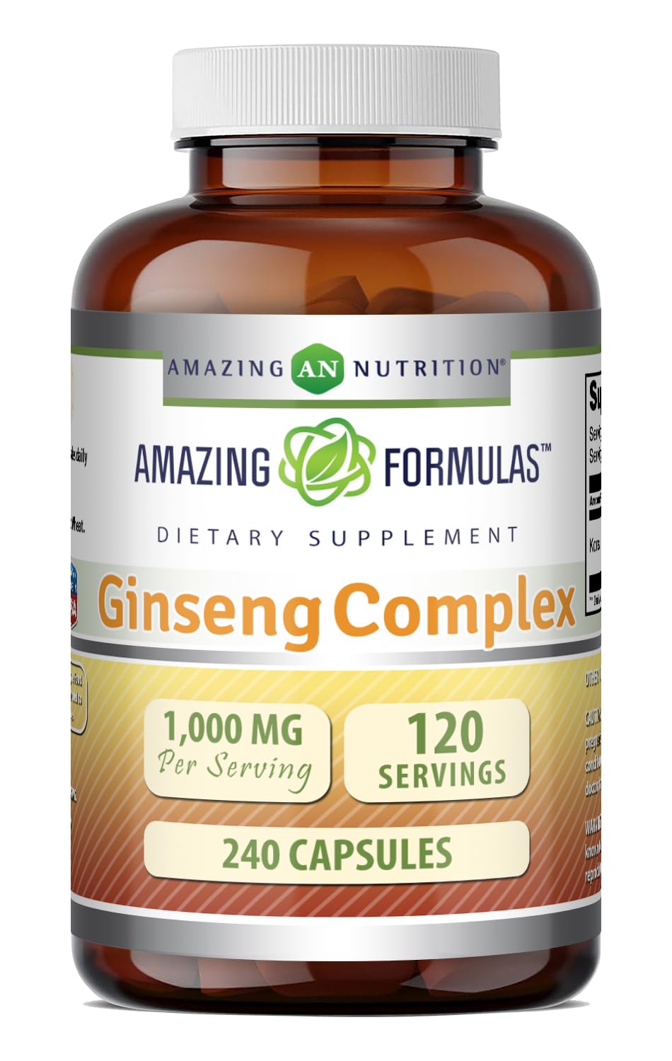 Amazing Nutrition Ginseng Complex 1000mg (4:1 Korean Ginseng Extract), Capsule, 240 Count