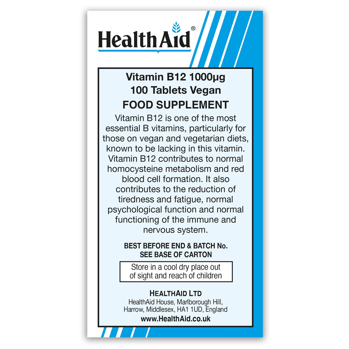 HealthAid Vitamin B12 (Cyanocobalamin) 1000ug - Prolong Release Tablet, 100 Tablets
