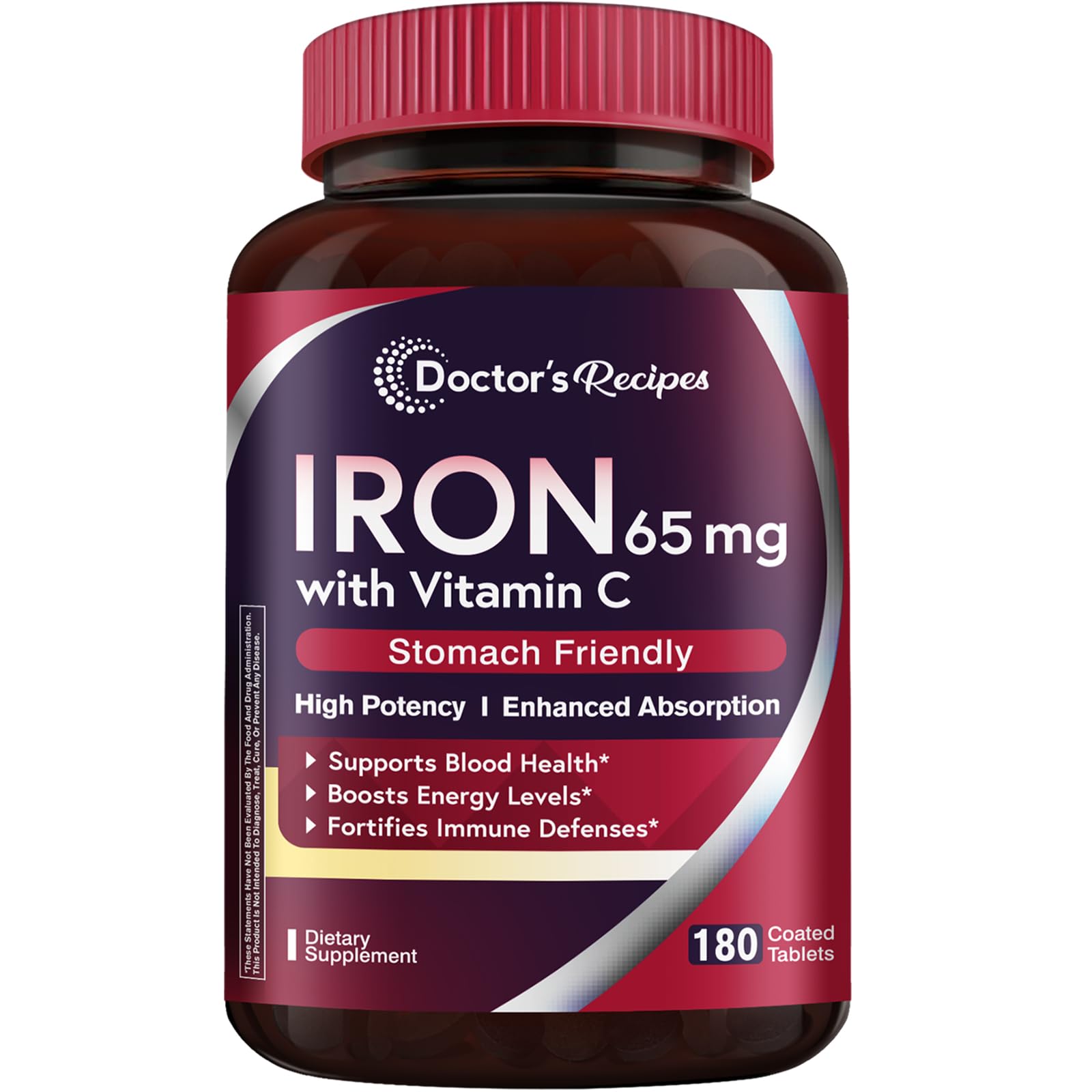 Doctor's Recipes Iron Supplement 65 mg with Vitamin C, 180 Tablets