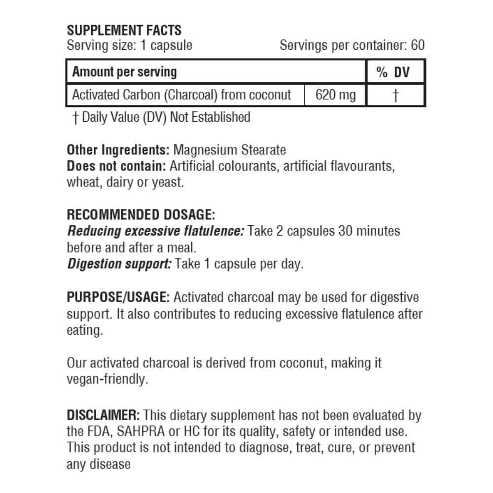 obel Coconut Derived Activated Charcoal 1240 mg, 60 Capsules