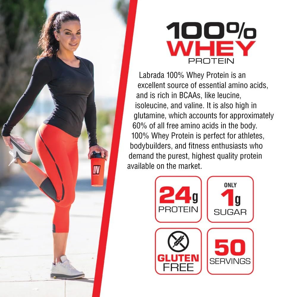 Labrada 100% Whey Protein Powder, Strawberry, 4.13 lb