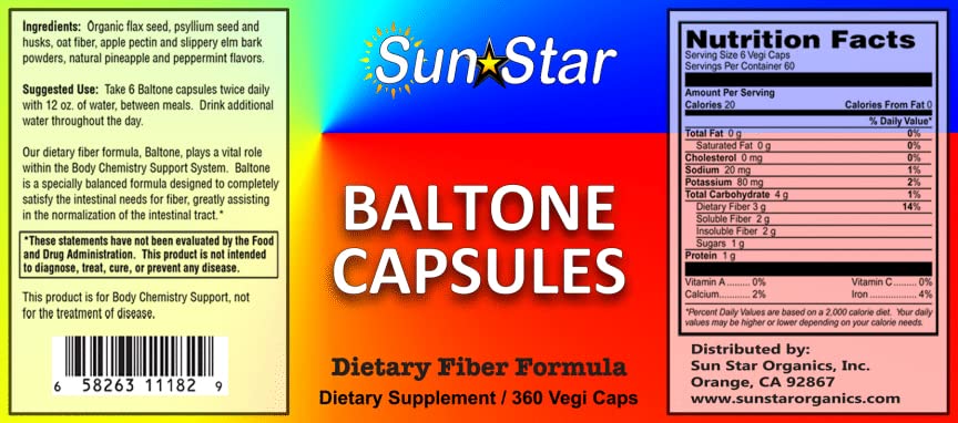 Sun Star Organics Baltone Dietary Fiber 360 Capsules