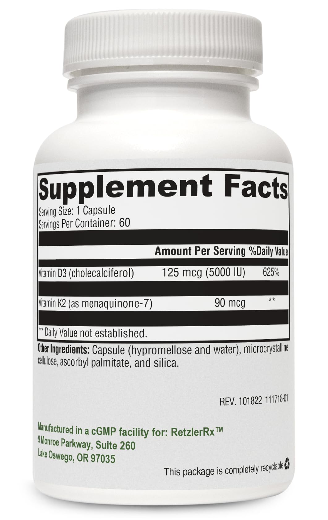 HormoneSynergy Vitamin K2 Plus D3 5000 IU 60 Capsules