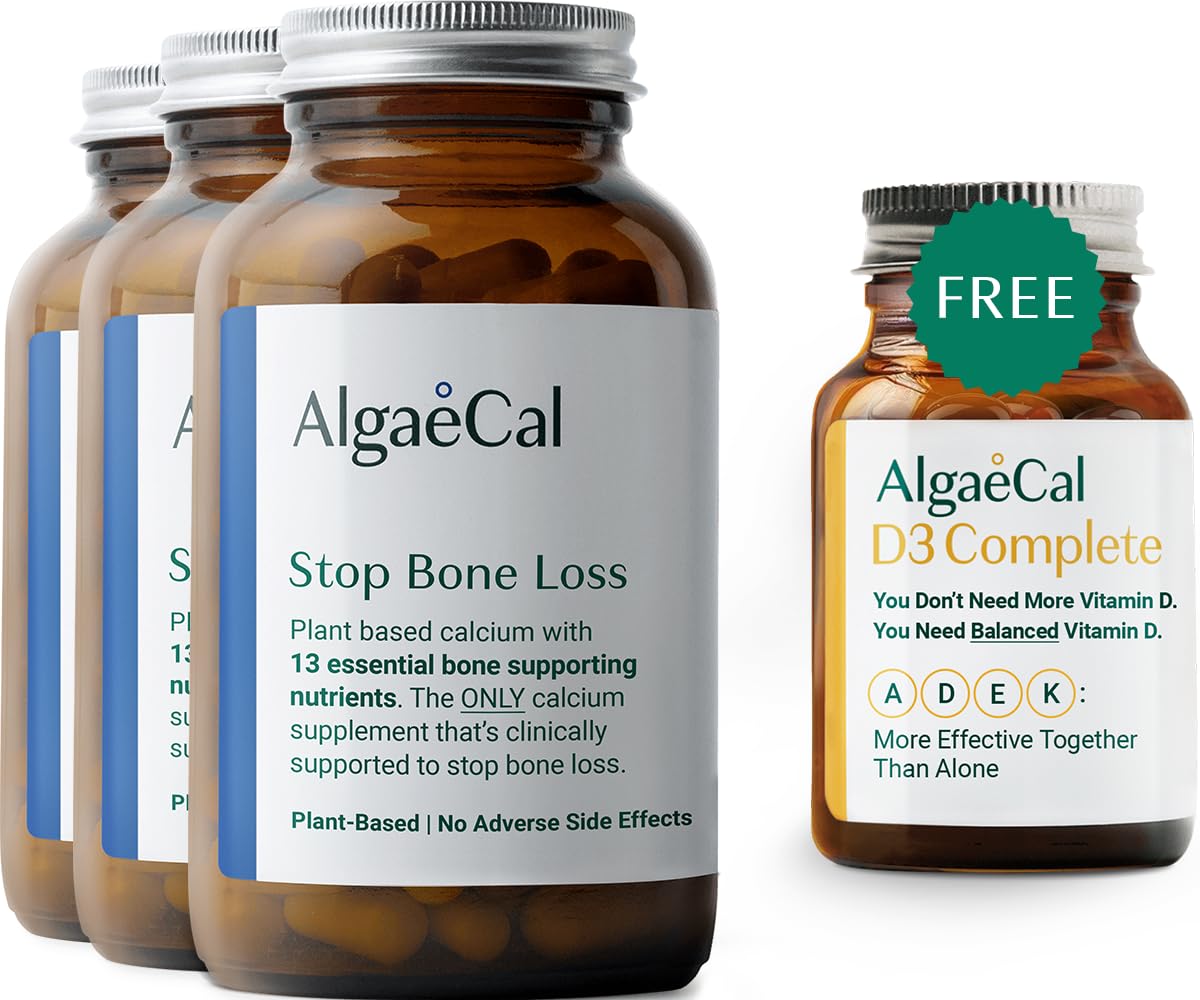 ALGAECAL Vitality Bundle - Free 4-in-1 Vitamin D3 Complete & Plant-Based Calcium with 13 Bone-Supporting Minerals, Clinically Shown to Stop Bone Loss, Immune & Whole Body Wellness, 330 Capsules