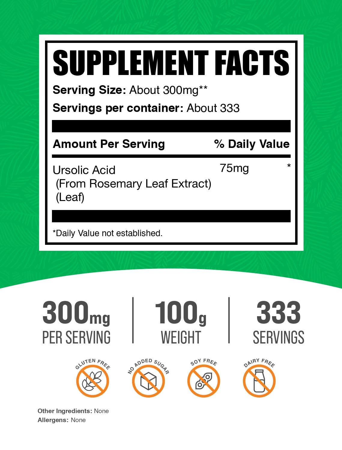 BulkSupplements Ursolic Acid Powder - 75mg per Serving, 100g (3.5 oz)