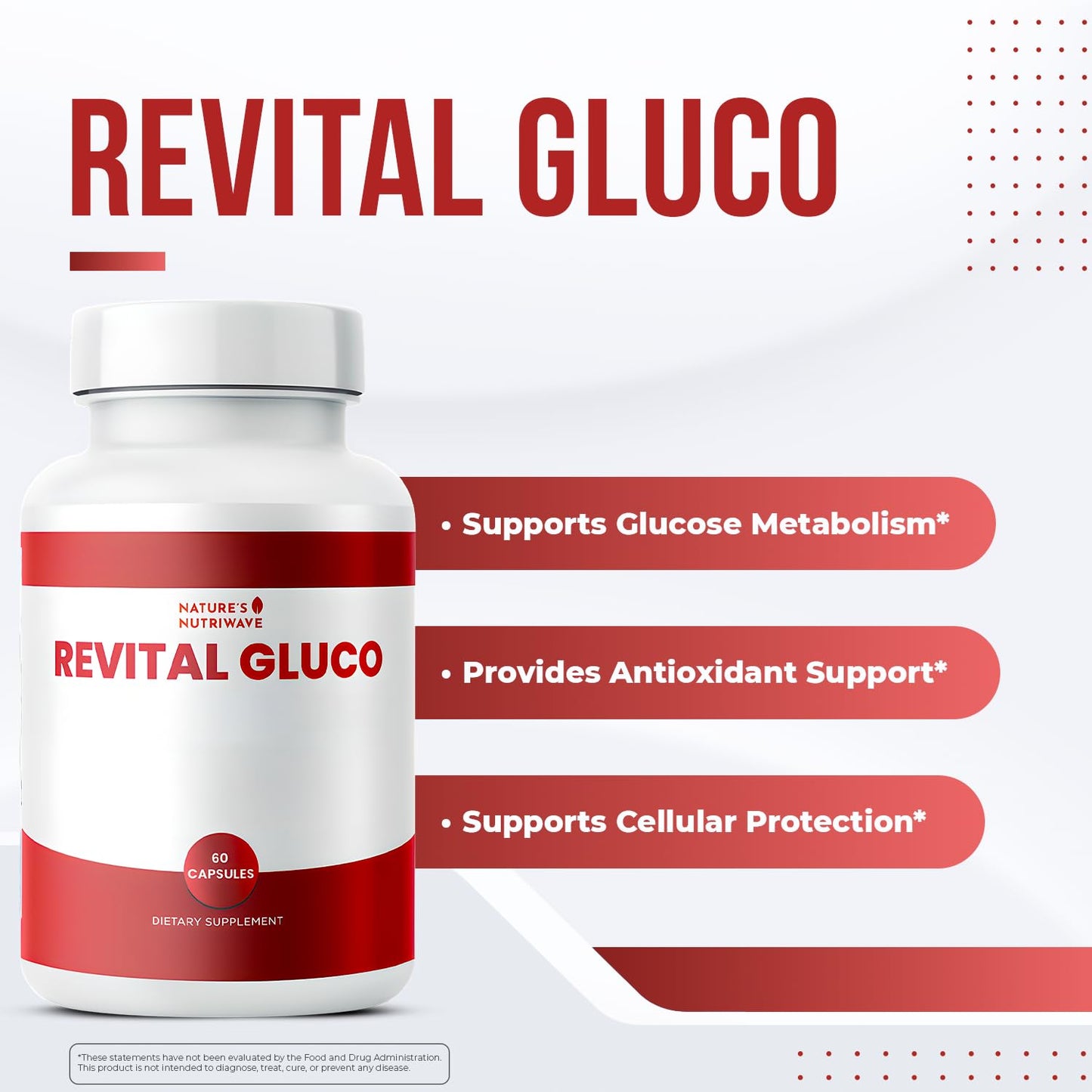 Nature’s NutriWave Revital Gluco Daily Supplement with Vitamin C, Vitamin E, Magnesium, Biotin, Zinc & 10+ Botanical Ingredients – Stimulant-Free Formula – Made in USA, Non-GMO – 60 Capsules