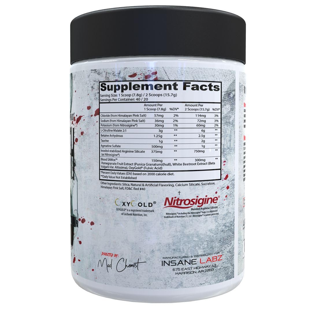 Insane Labz Psychotic Saw and Bloodbath Pre Workout Nitric Oxide Booster Stack Powder, 17.7