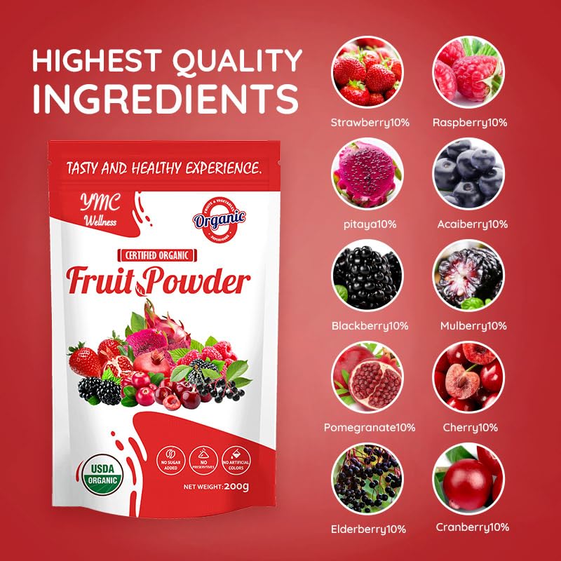 YMC Wellness Organic Superfood Fruit Powder Smoothie & Juice Mix 7.37 oz