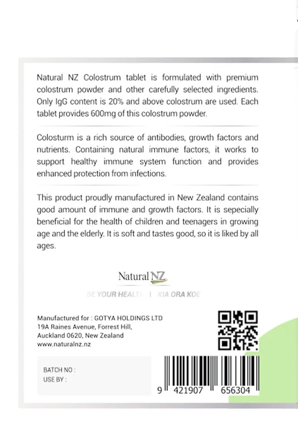 Natural NZ Premium Booster Colostrum 1800 Tablets, 200 Count