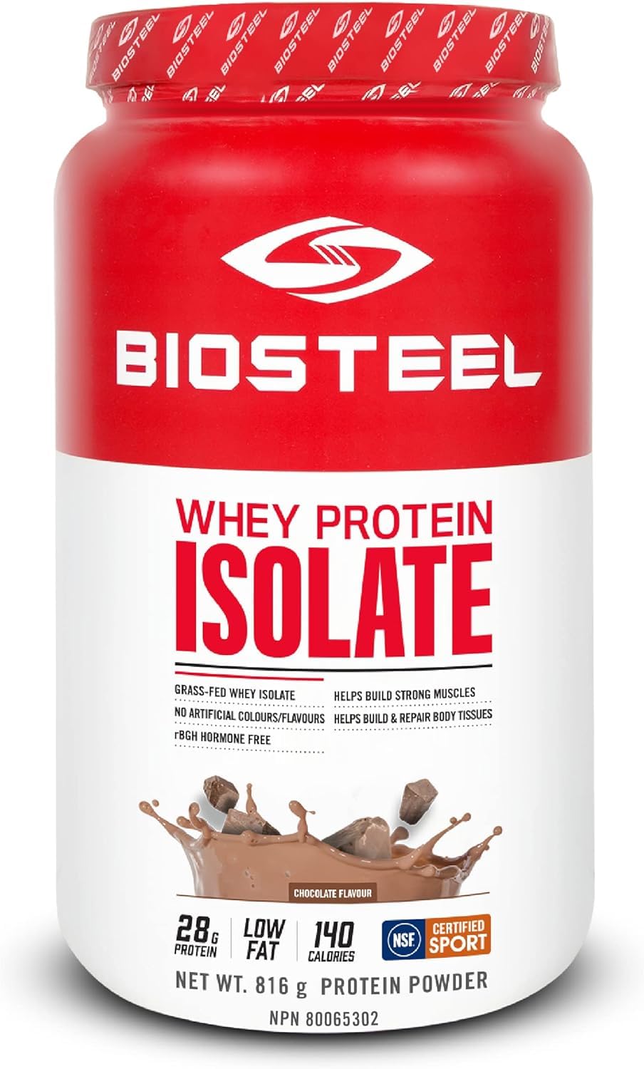 BIOSTEEL Whey Protein Isolate Powder, Grass-Fed and Non-GMO, Chocolate, 24 Servings