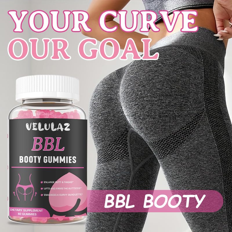 Velulaz Booty Gummies for Women - BBL Gummies with Multivitamins and Herbal Extracts - Strawberry Flavor, 60 Count