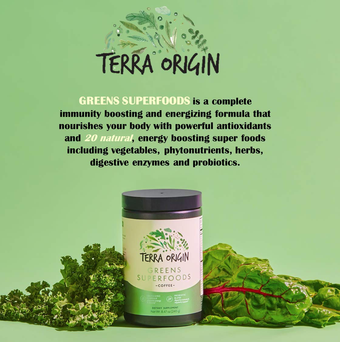 Terra Origin Superfoods Greens Blend Powder 8.47 oz