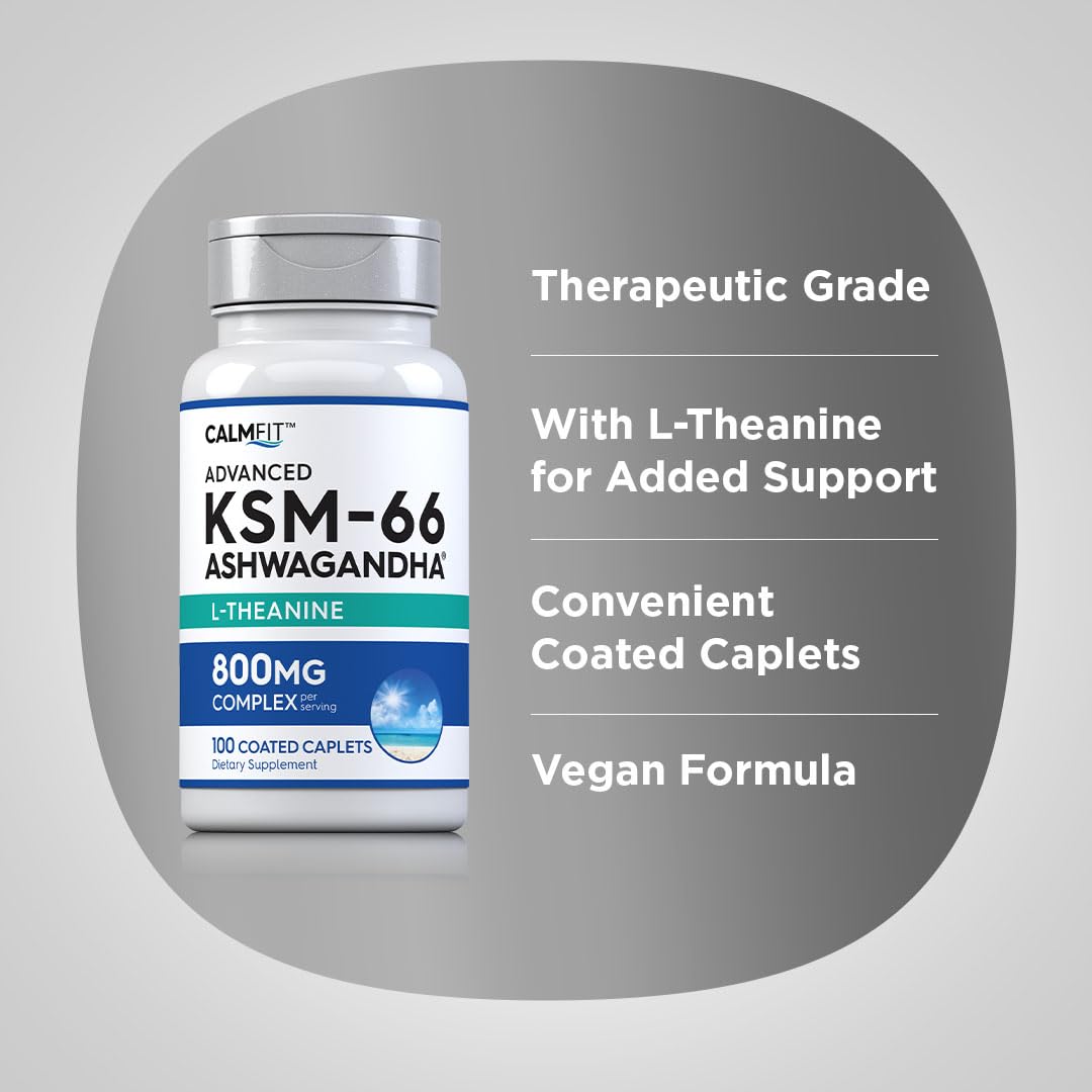 Piping Rock KSM-66 Ashwagandha Extract Supplement 800mg Complex with L-Theanine Caplets 100