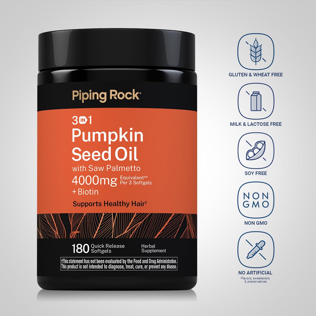 Piping Rock Pumpkin Seed Oil w/Saw Palmetto Complex 4000mg Softgels 180