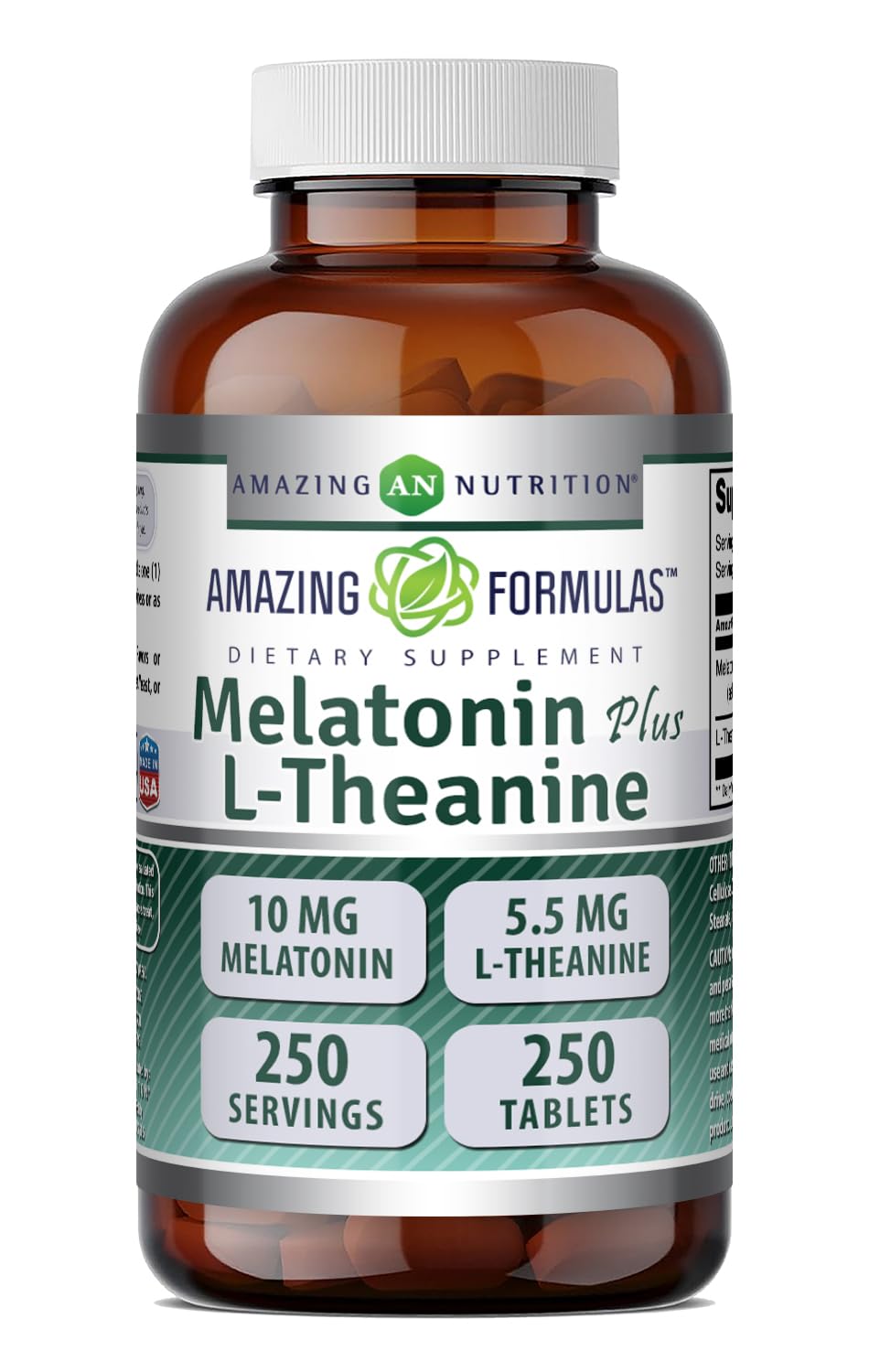 Amazing Nutrition Melatonin 10 Mg Plus L-Theanine 5.5 Mg 120 Tablets