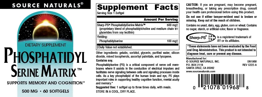 Source Naturals Phosphatidyl Serine Matrix 500mg Softgels, 60 Count