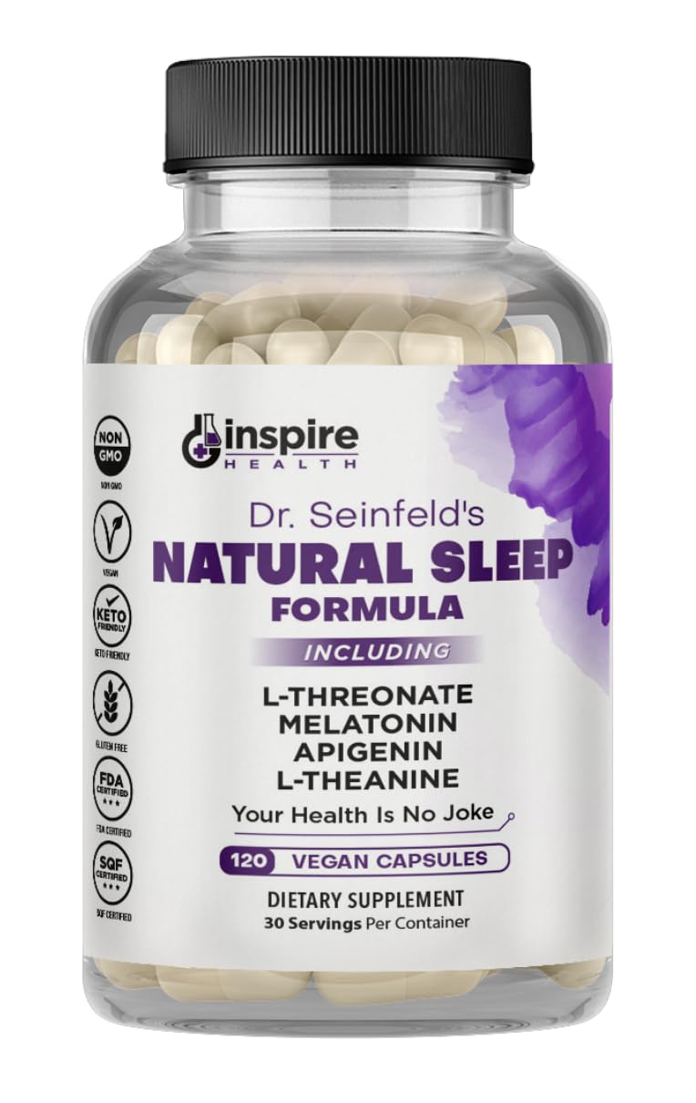 GINSPIRE NUTRITION Sleep Support Formula - L-Threonate, Apigenin, Melatonin, L-Theanine - 120 Capsules - 4-in-1 Non-Habit Forming Sleep Supplement