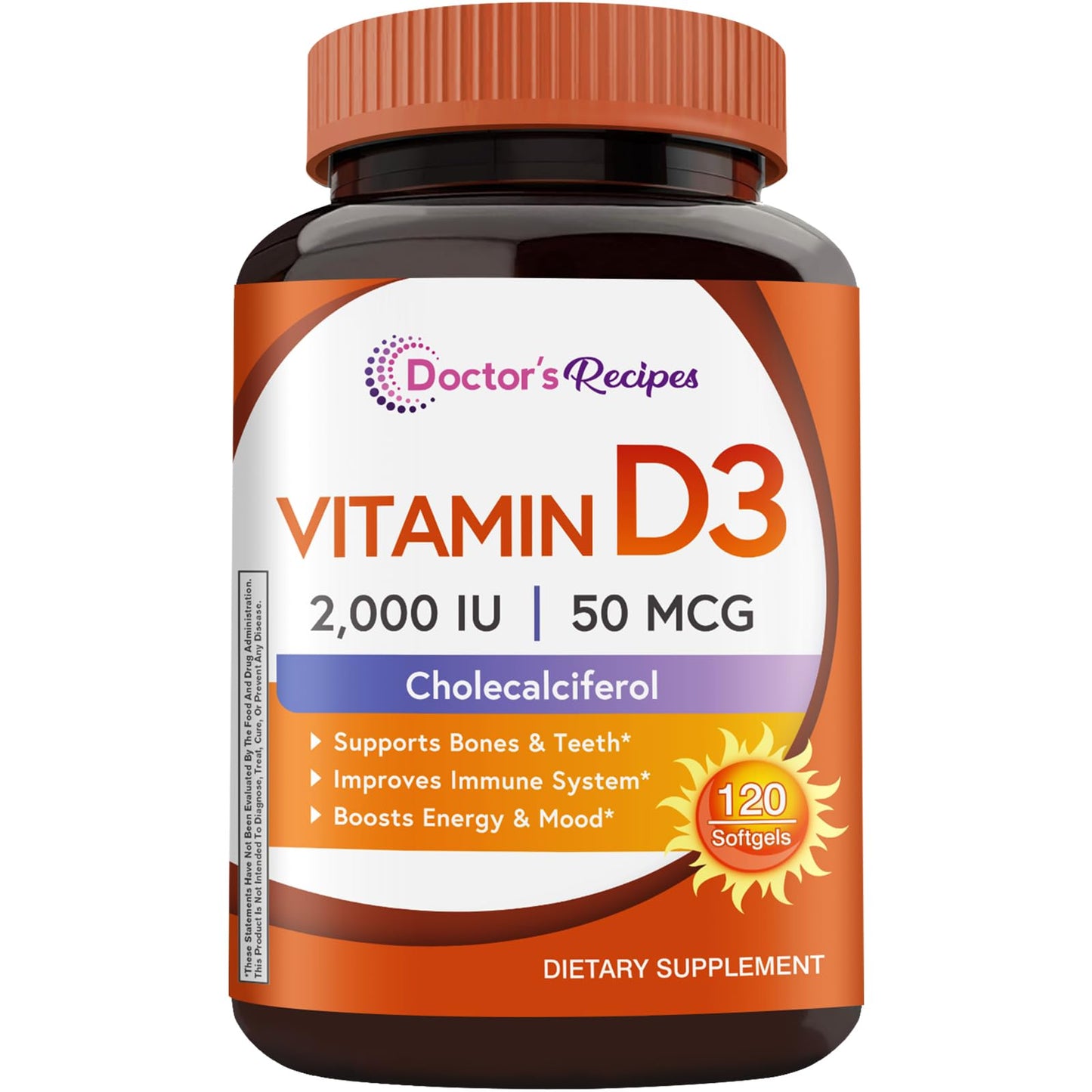 Doctor's Recipes Vitamin D3 2000 IU, Cholecalciferol Softgels 120