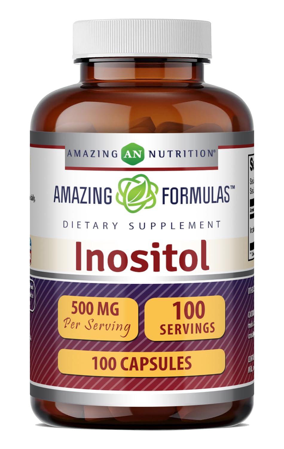 Amazing Nutrition Inositol 500 Mg Capsules, 100 Count