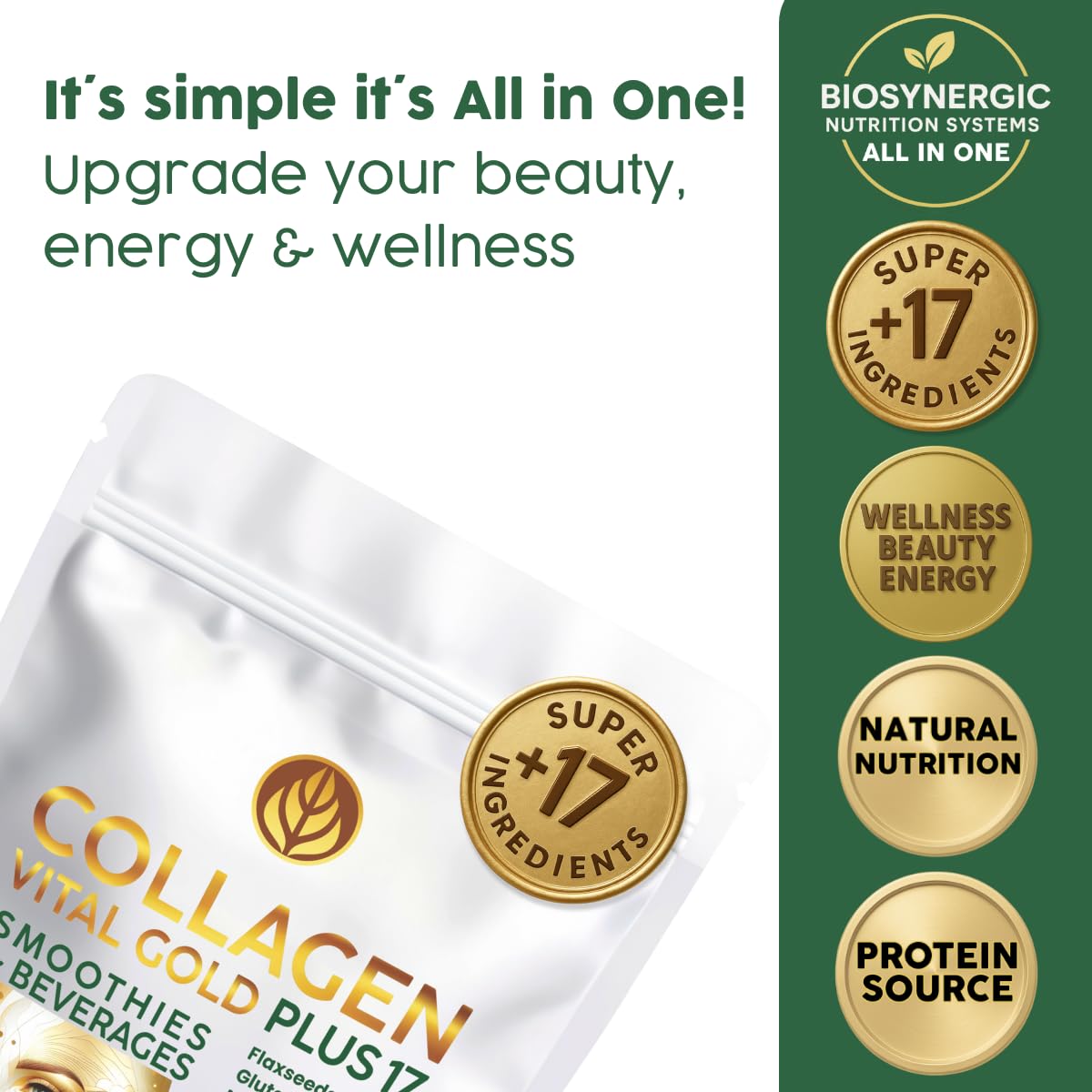 Gold Vital Life Collagen Peptides Powder Mint & Lemon Flavor, 16 oz