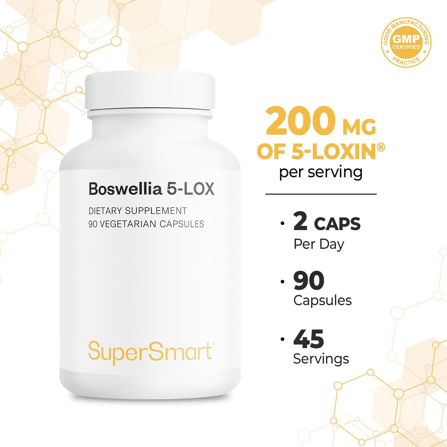 Supersmart 5-Loxin 200mg per Day (Patented) AKBA Boswellia Serrata Extract Capsule, 90 Vegetarian Capsules